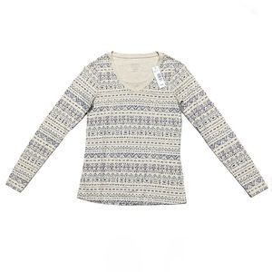 Pendleton Long Sleeve T Shirt Women’s XXS Beige Blue Print Casual V Neck Top New